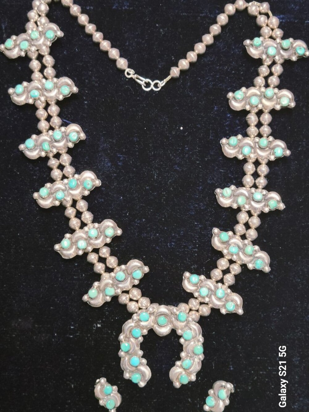 Vintage Squash Blossom Silver & Turquoise Necklace and Earing Set